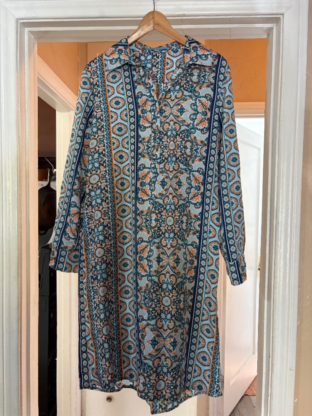 Antonio Melani Printed Shirt Dress – Size 6 – Blue & Coral Medallion Print 🌴